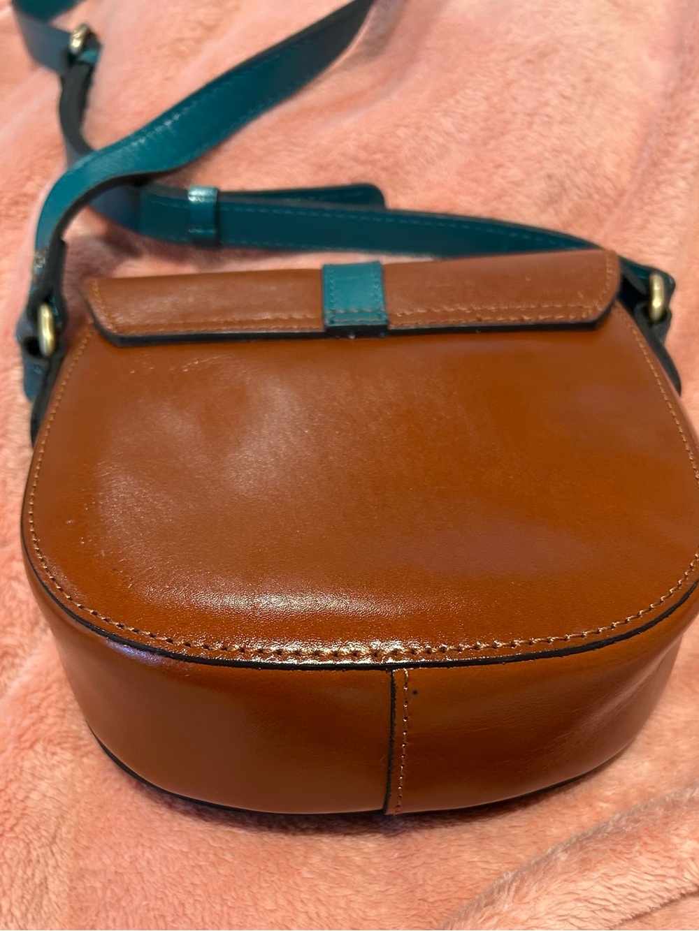 Patricia Nash Brown and Teal Leather Crossbody Saddle Bag - Picture 8 of 9